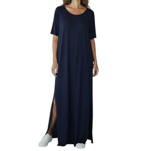 Navy Blue Viscose Maxi Dress with Side Slits